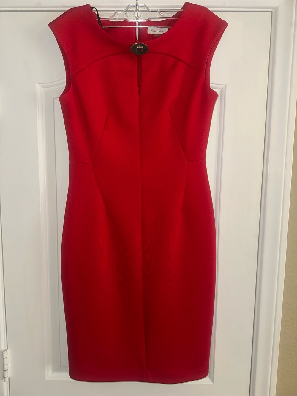Calvin Klein Red Cap-Sleeve Sheath Dress